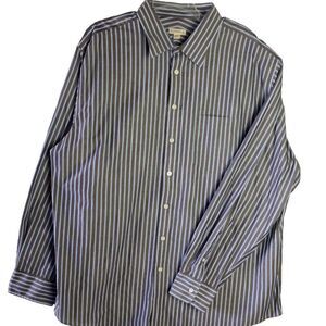 Merona Mens XXL Gray & Blue Striped Long Sleeve Collared Button Up Dress Shirt